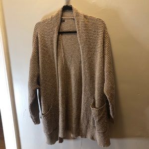AE Tan Knit Open Front Oversized Cardigan S